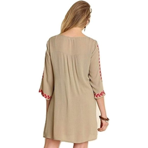 Umgee  Embroidered Mini Dress, Beige - Picture 2 of 2